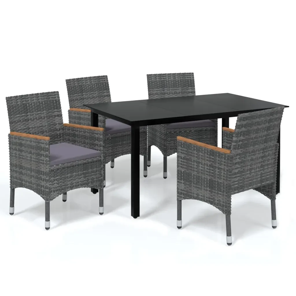 Set da Pranzo per Giardino 5 pz con Cuscini Polyrattan Grigio cod mxl 43704 - Image 2