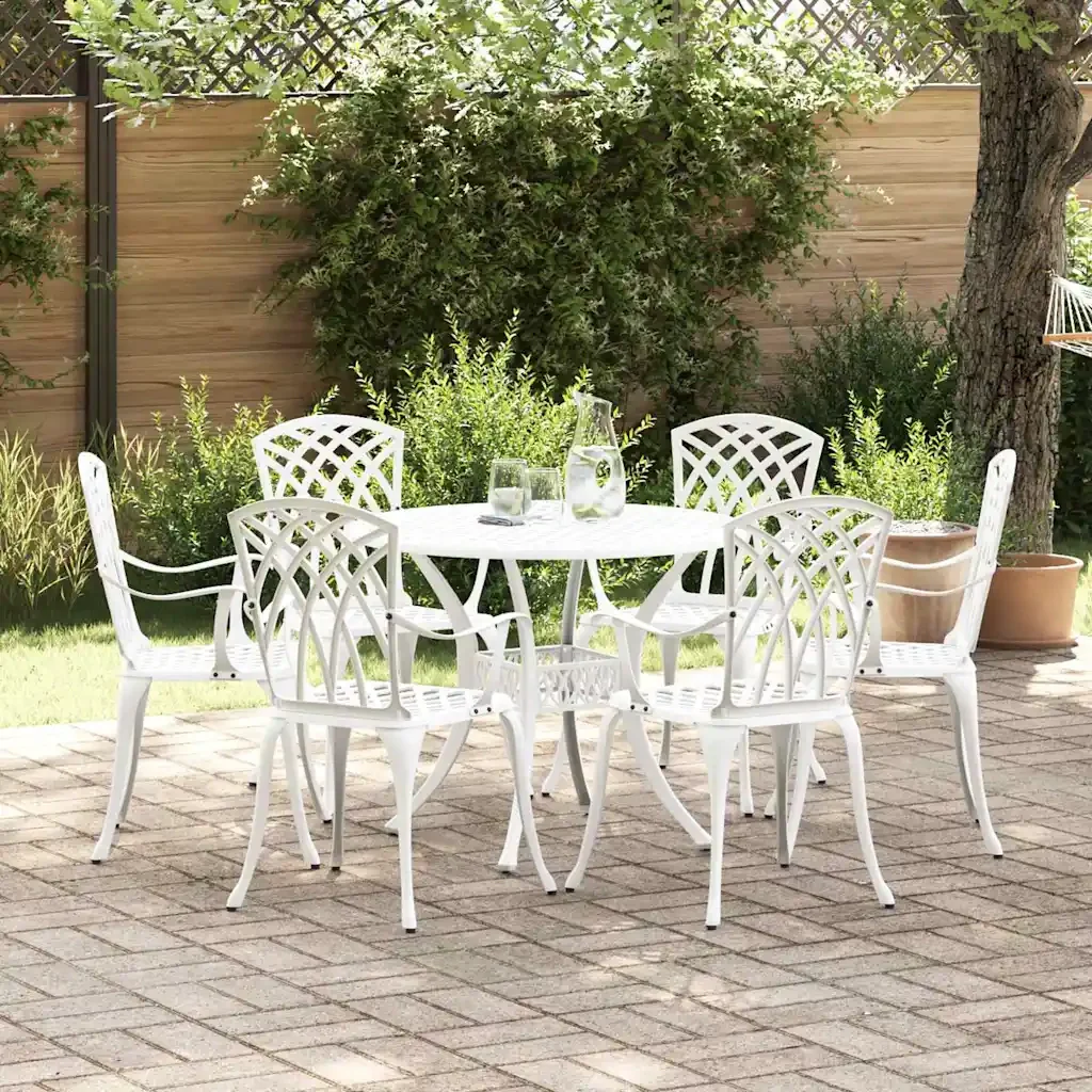 Set da Pranzo per Giardino 7 pcs Bianco Alluminio