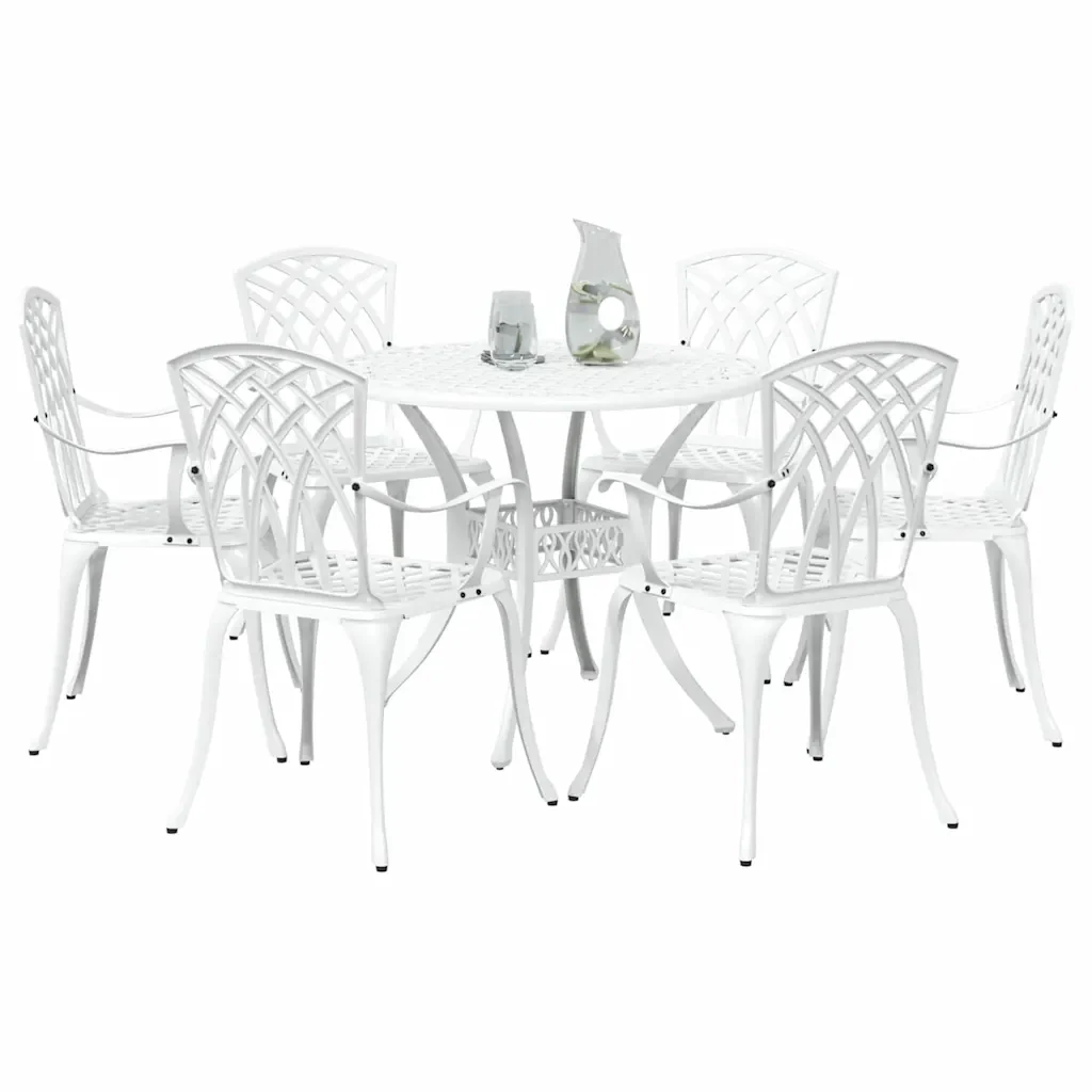 Set da Pranzo per Giardino 7 pcs Bianco Alluminio - Image 3