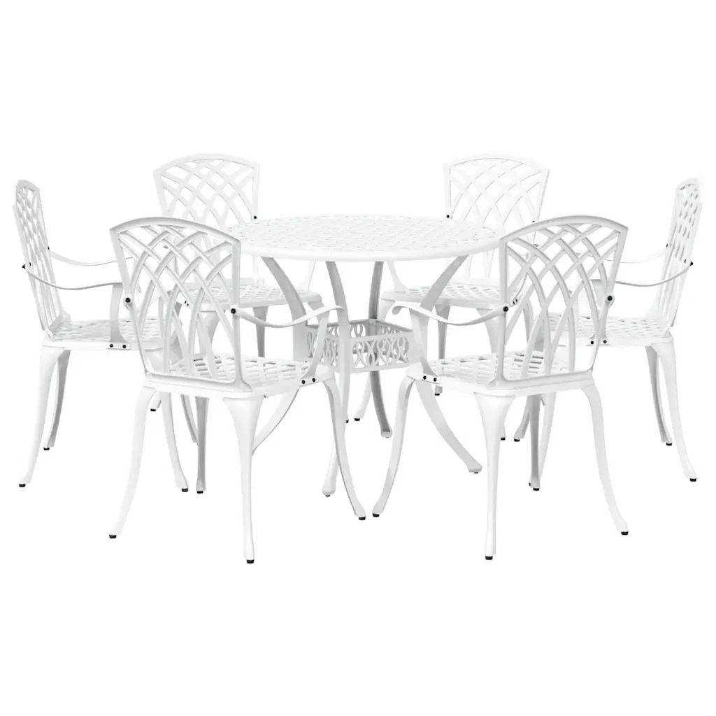 Set da Pranzo per Giardino 7 pcs Bianco Alluminio 3334722 - Image 2