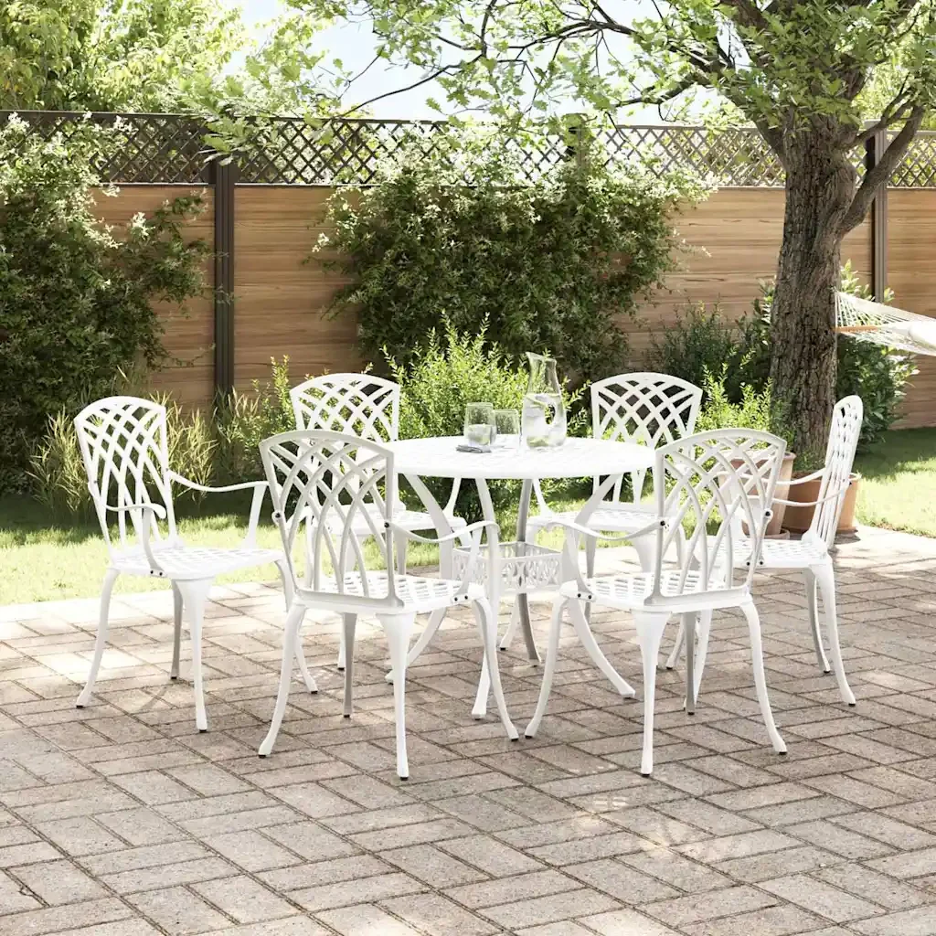 Set da Pranzo per Giardino 7 pcs Bianco Alluminio 3334722 - Image 4