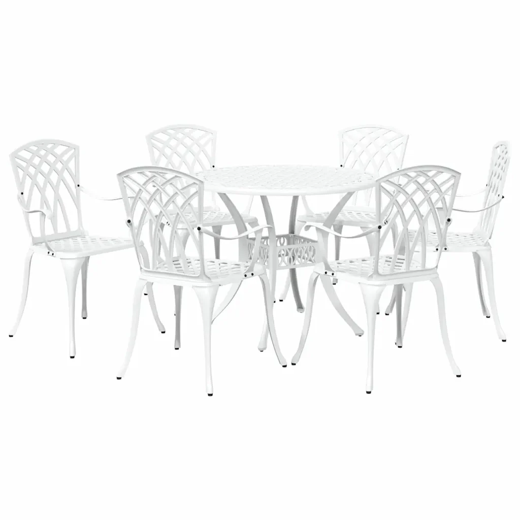 Set da Pranzo per Giardino 7 pcs Bianco Alluminio - Image 7