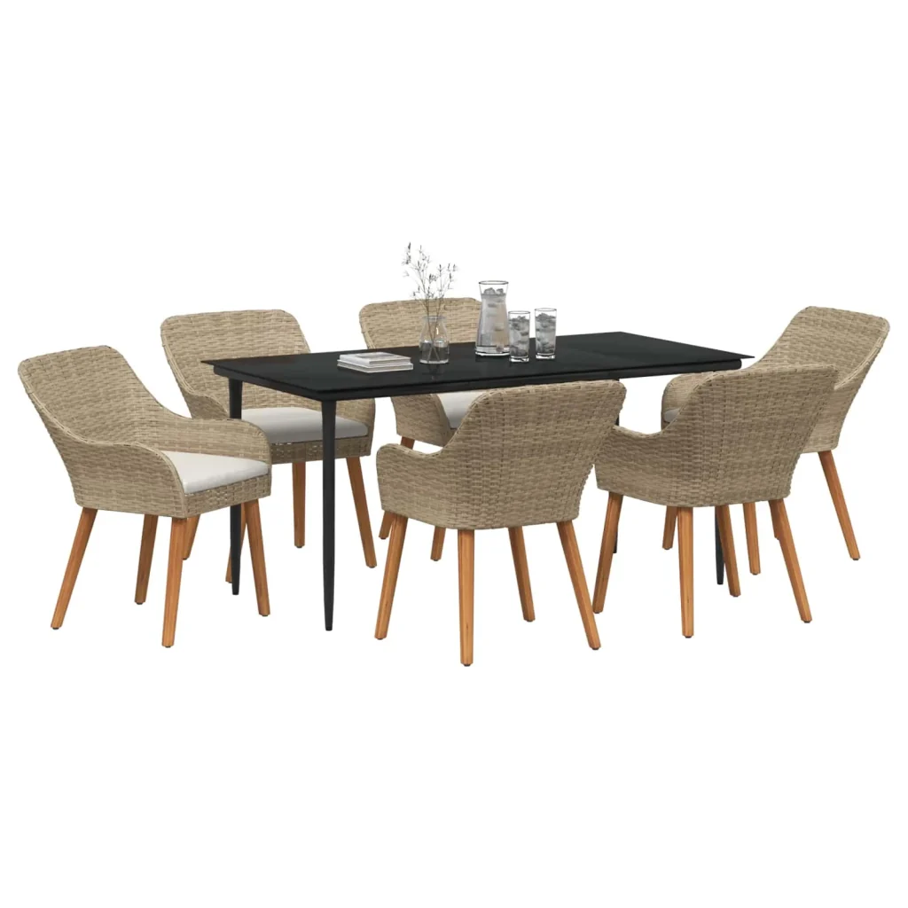 Set da Pranzo per Giardino con cuscino 7 pcs Beige polyrattan 3261695 - Image 2
