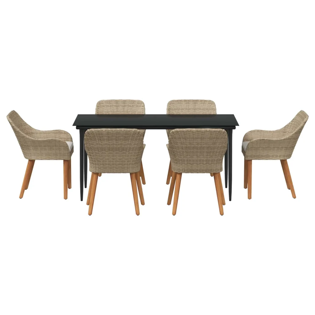 Set da Pranzo per Giardino con cuscino 7 pcs Beige polyrattan 3261695 - Image 3