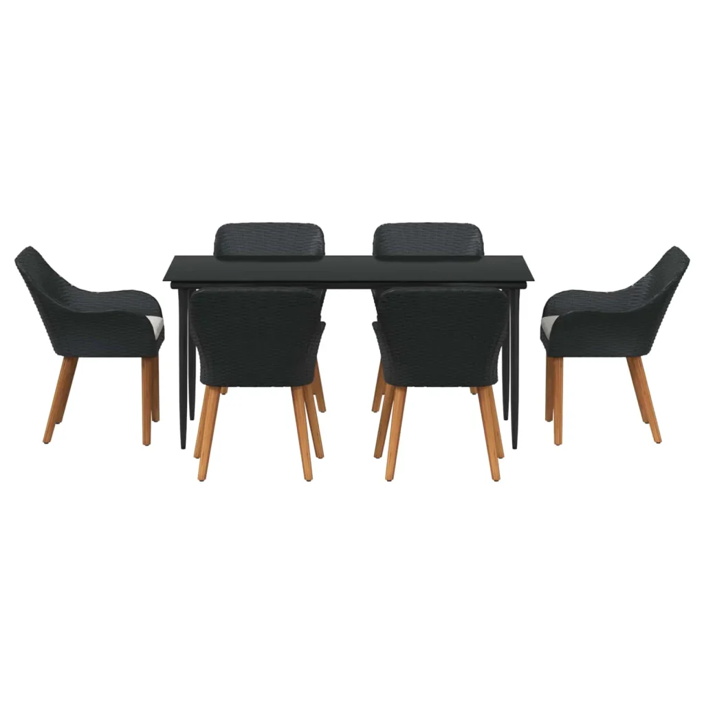 Set da Pranzo per Giardino con cuscino 7 pcs Nero polyrattan 3261667 - Image 2