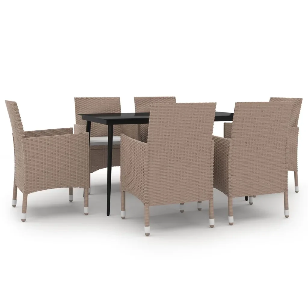 Set da Pranzo per Giardino 7 pz con Cuscini Polyrattan e Vetro 3099754 - Image 2