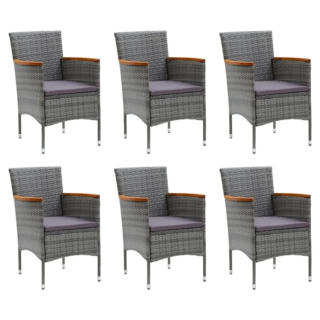 Set da Pranzo per Giardino 7 pz con Cuscini Polyrattan Grigio 3095031 - Image 3