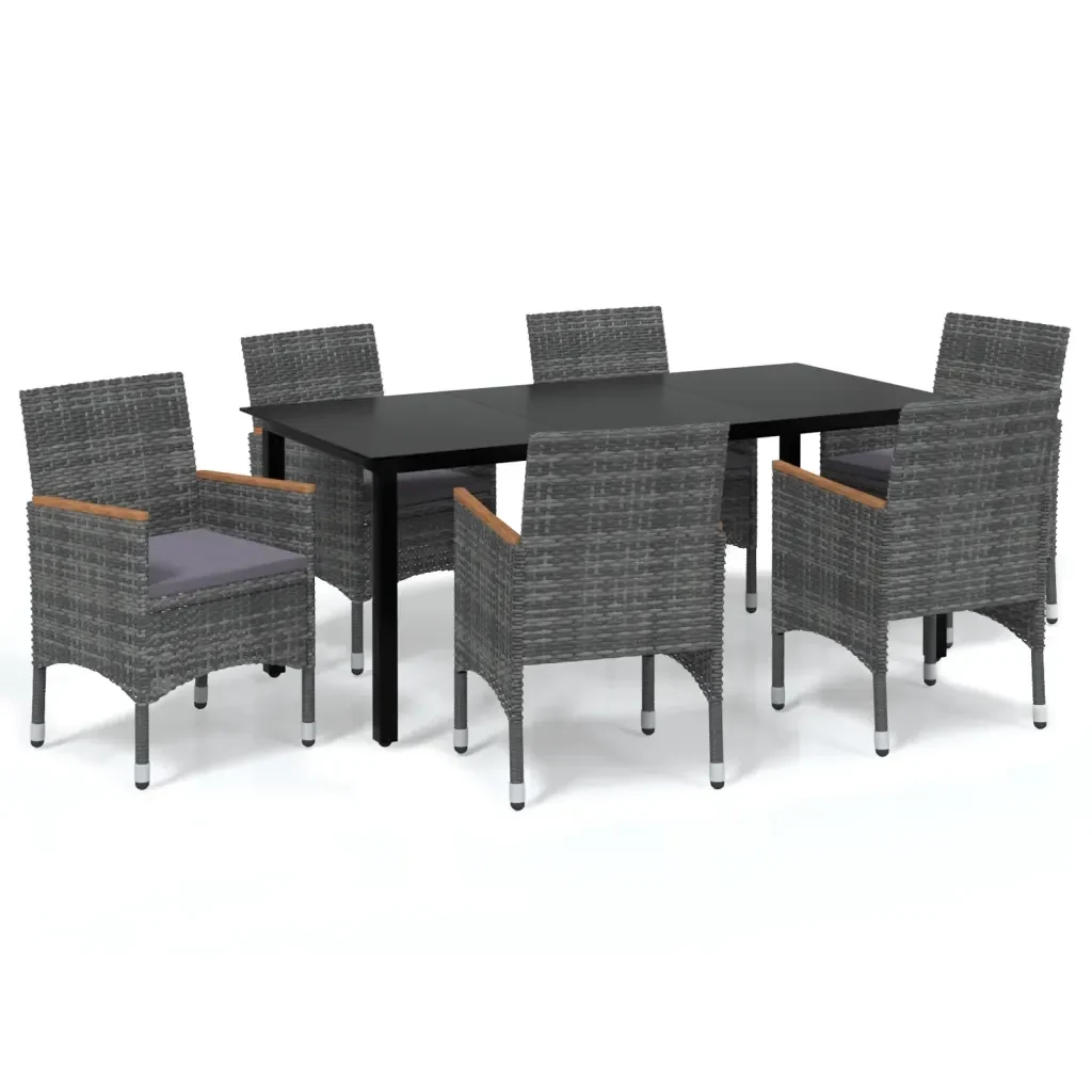 Set da Pranzo per Giardino 7 pz con Cuscini Polyrattan Grigio cod mxl 38583 - Image 2