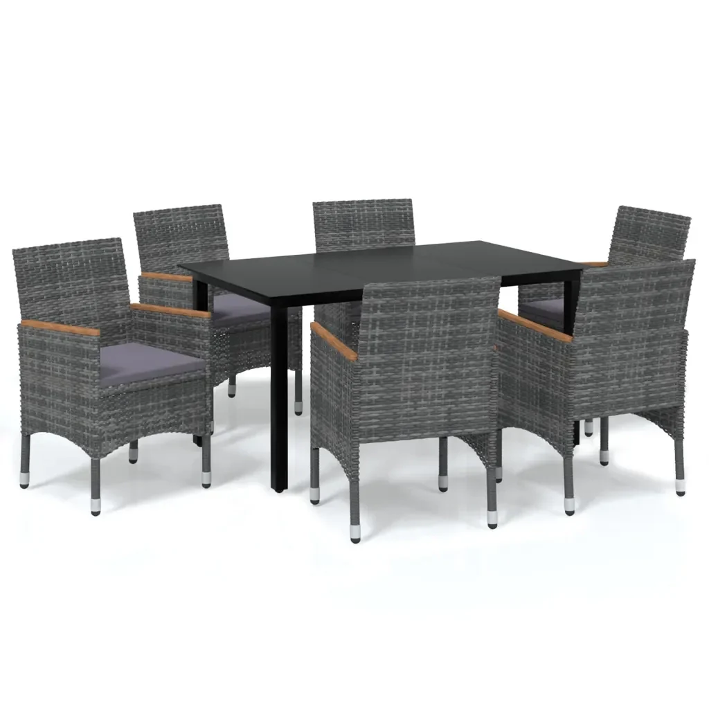 Set da Pranzo per Giardino 7 pz con Cuscini Polyrattan Grigio cod mxl 38585 - Image 2