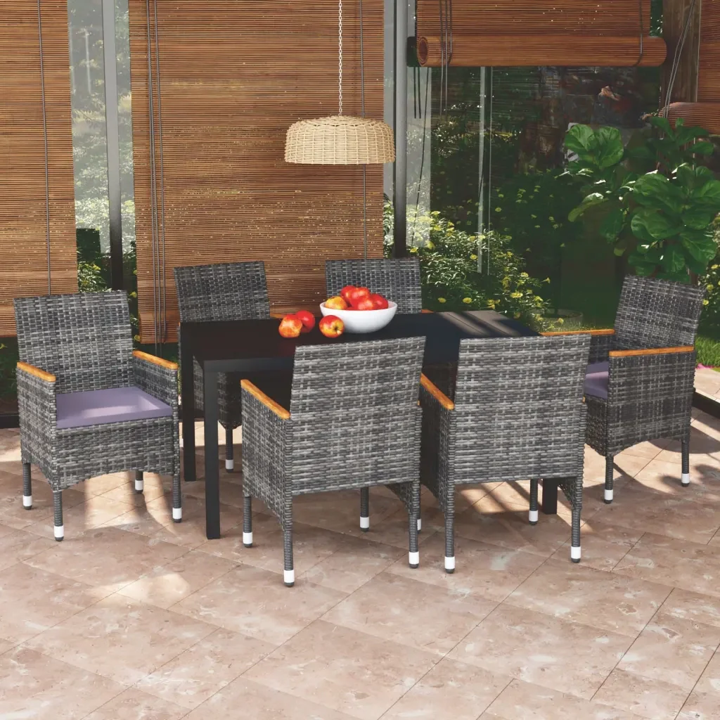 Set da Pranzo per Giardino 7 pz con Cuscini Polyrattan Grigiocod mxl 69713
