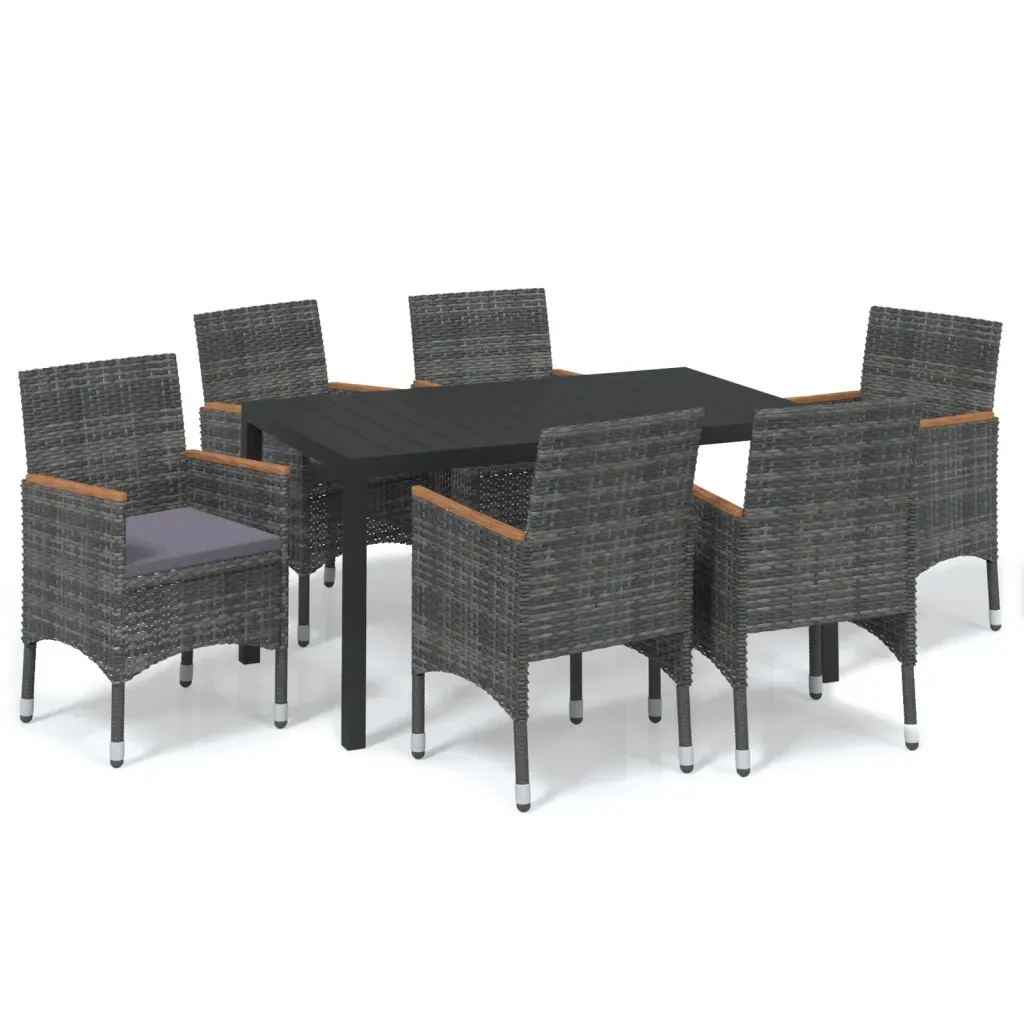 Set da Pranzo per Giardino 7 pz con Cuscini Polyrattan Grigiocod mxl 69713 - Image 2
