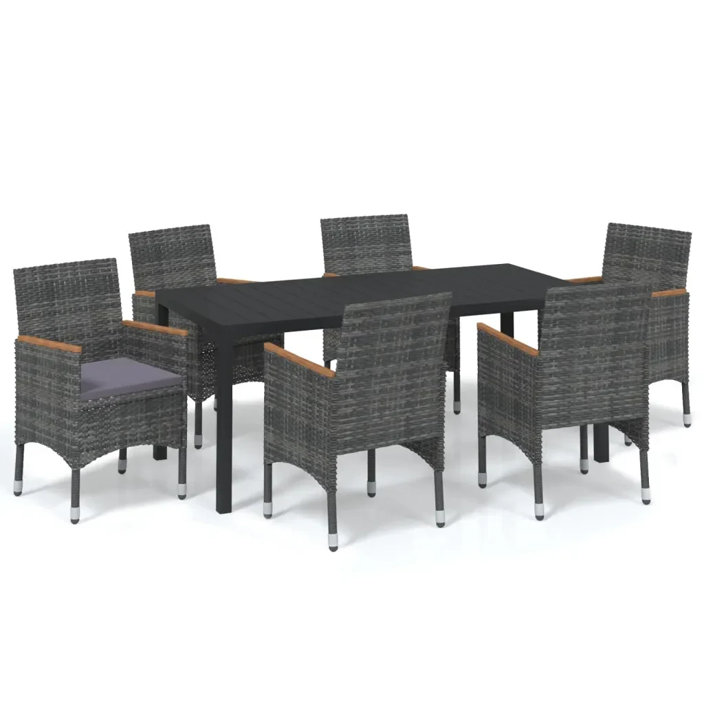 Set da Pranzo per Giardino 7 pz con Cuscini Polyrattan Grigiocod mxl 93733 - Image 2