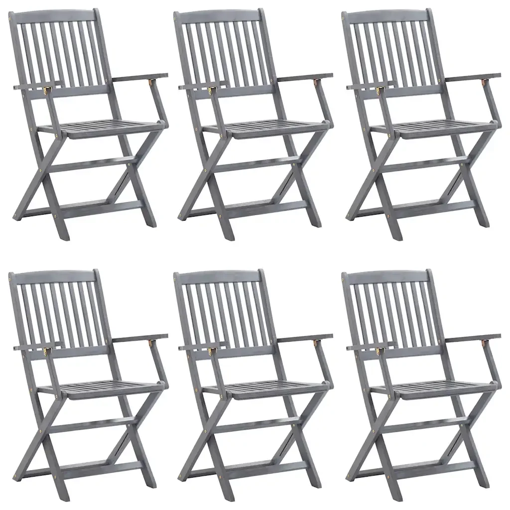 Set da Pranzo per Giardino 7 pz Legno Massello di Acacia Grigio - Image 6