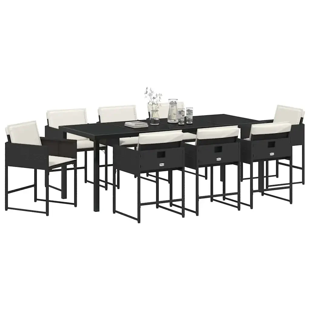 Set da Pranzo per Giardino 9 pcs Nero polyrattan 3380716 - Image 3