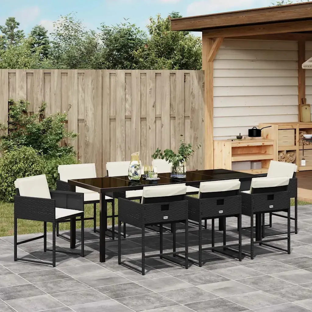 Set da Pranzo per Giardino 9 pcs Nero polyrattan 3380716 - Image 4