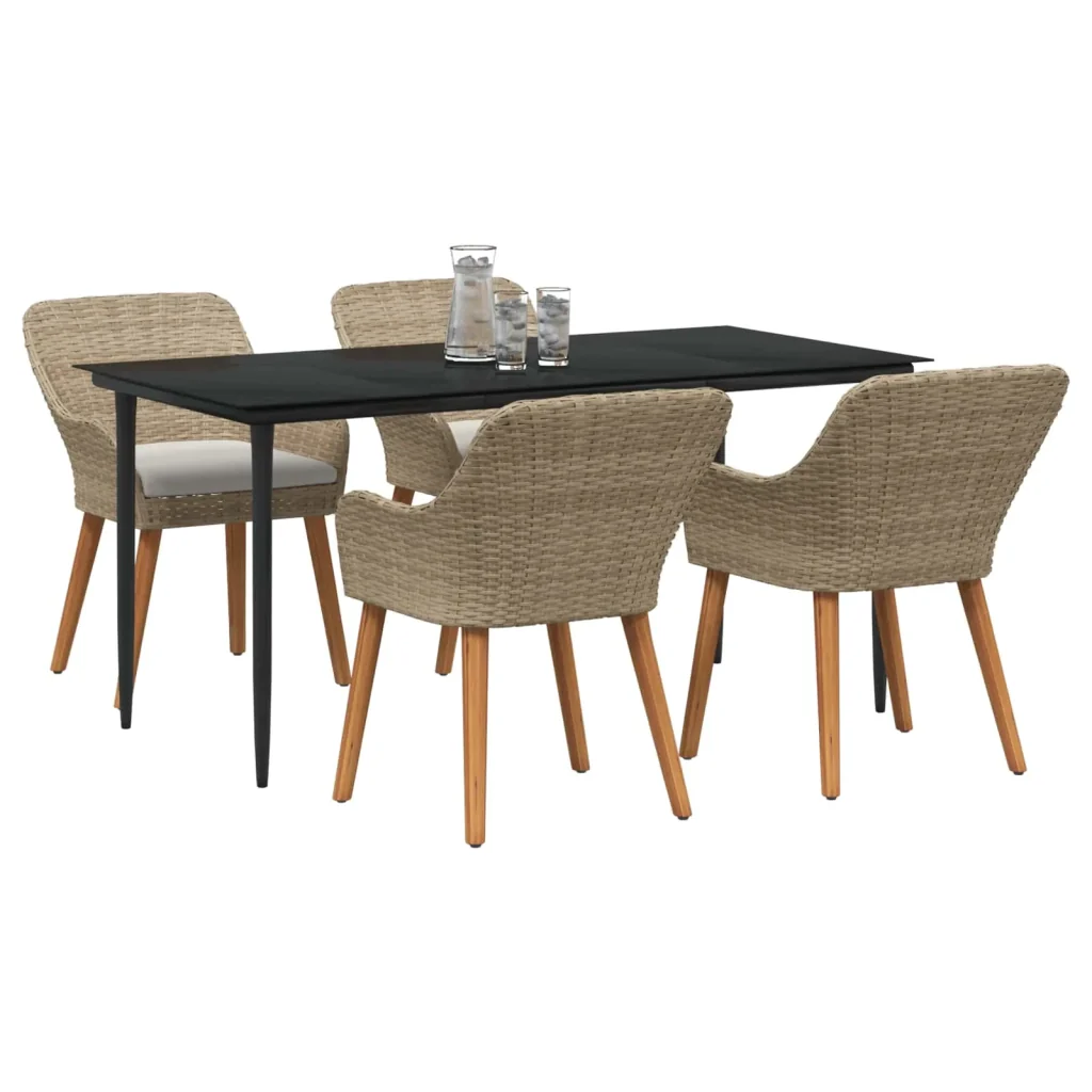Set da Pranzo per Giardino con cuscino 5 pcs Beige polyrattan 3261694 - Image 2