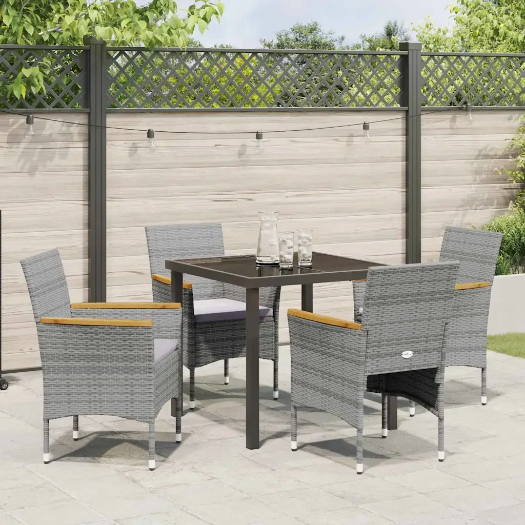 Set da Pranzo per Giardino con cuscino 5 pcs Grigio polyrattan 3379759 - Image 4