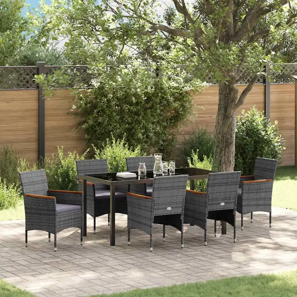Set da Pranzo per Giardino con cuscino 7 pcs Grigio polyrattan 3379762