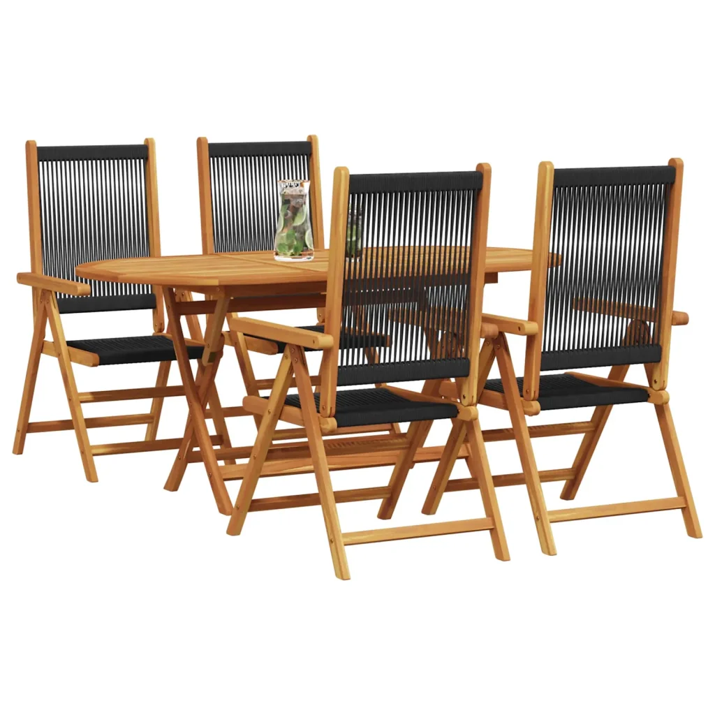 Set da Pranzo per Giardino 5 pcs Nero Legno di Acacia Massello 3375736 - Image 3
