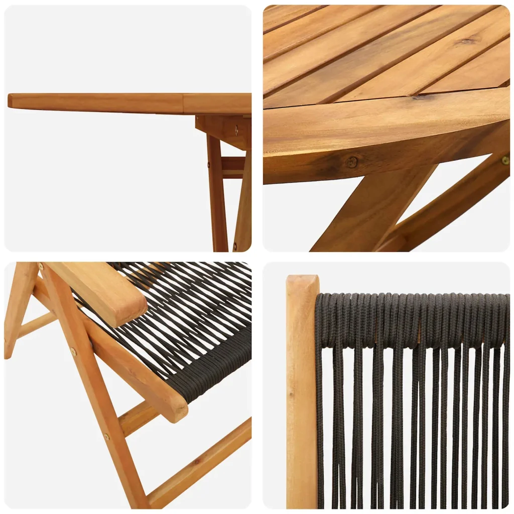 Set da Pranzo per Giardino 5 pcs Nero Legno di Acacia Massello 3375736 - Image 6