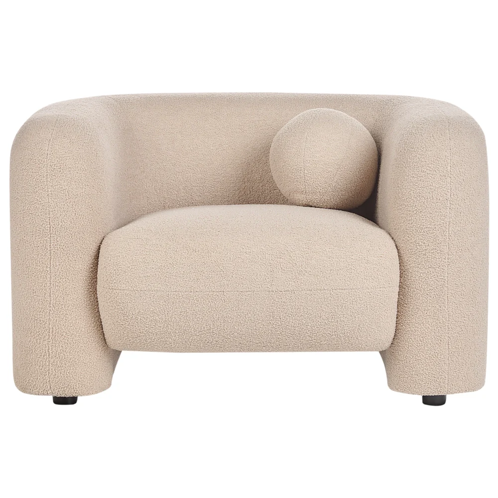 Set da salotto composto da divano e poltrona in bouclè beige 4 posti con cuscini aggiuntivi stile glamour retrò soggiorno - Image 8