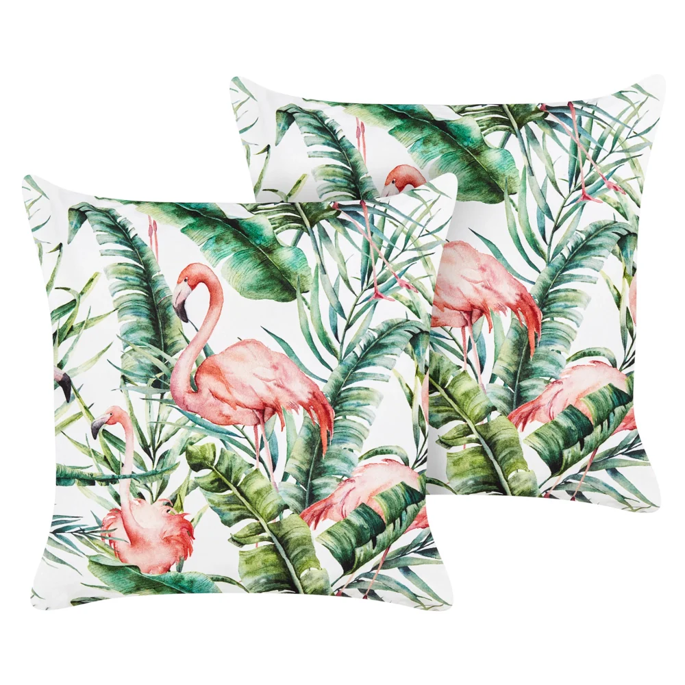 Set di 2 cuscini da esterno in poliestere multicolore 45 x 45 cm Quadrato con stampa fenicottero Cuscino da giardino Patio
