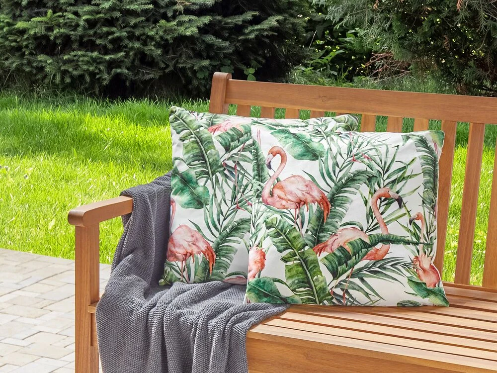 Set di 2 cuscini da esterno in poliestere multicolore 45 x 45 cm Quadrato con stampa fenicottero Cuscino da giardino Patio - Image 3