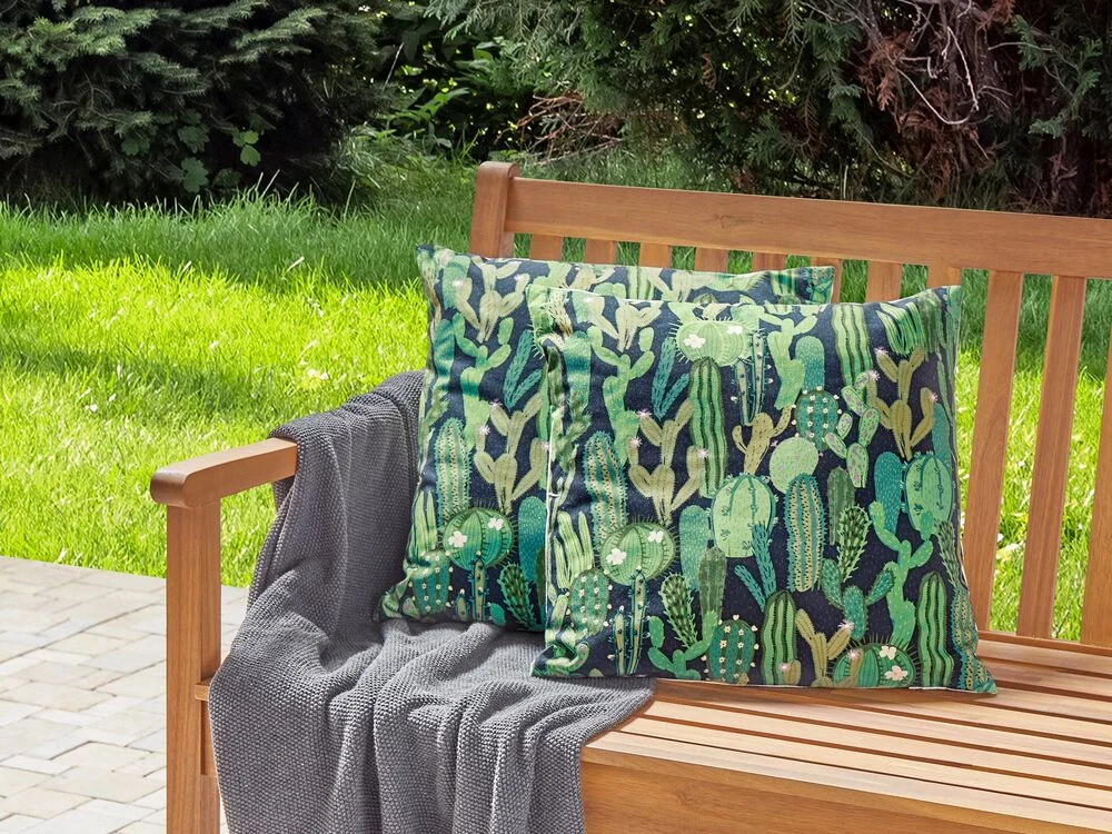 Set di 2 cuscini da giardino in poliestere verde con motivo a cactus 45 x 45 cm, rettangolari, moderni e resistenti all'acqua. - Image 3