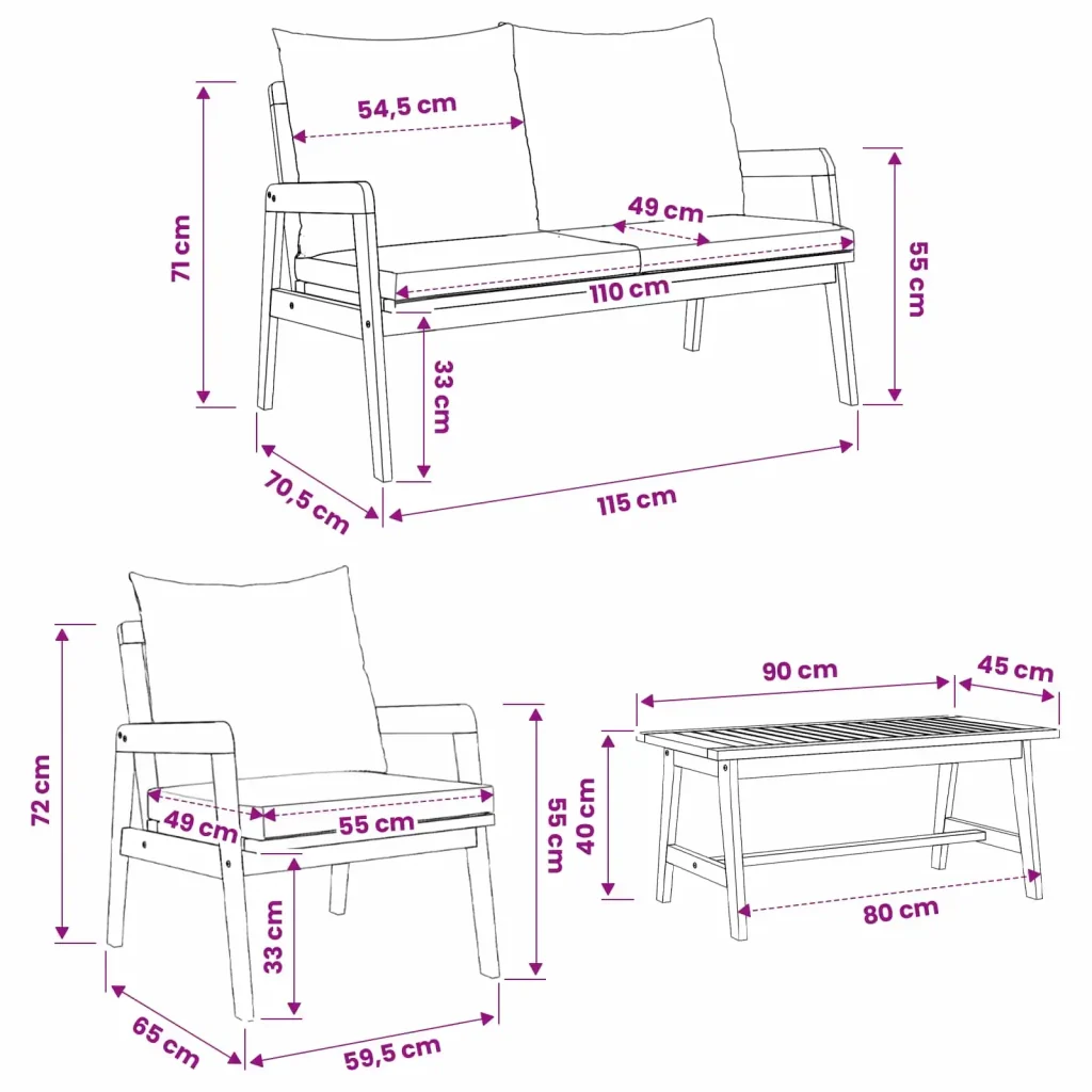 Set bistrot con cuscino 4 pcs Marrone Legno di Acacia Massello 3328606 - Image 10