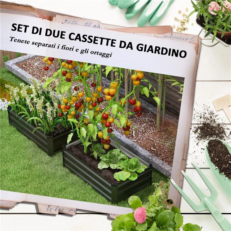 SET DI 2 LETTI PER ORTO RIALZATO CON FONDO APERTO IN ACCIAIO GALVANIZZATO 100X60X30 CM GRIGIO - Image 8