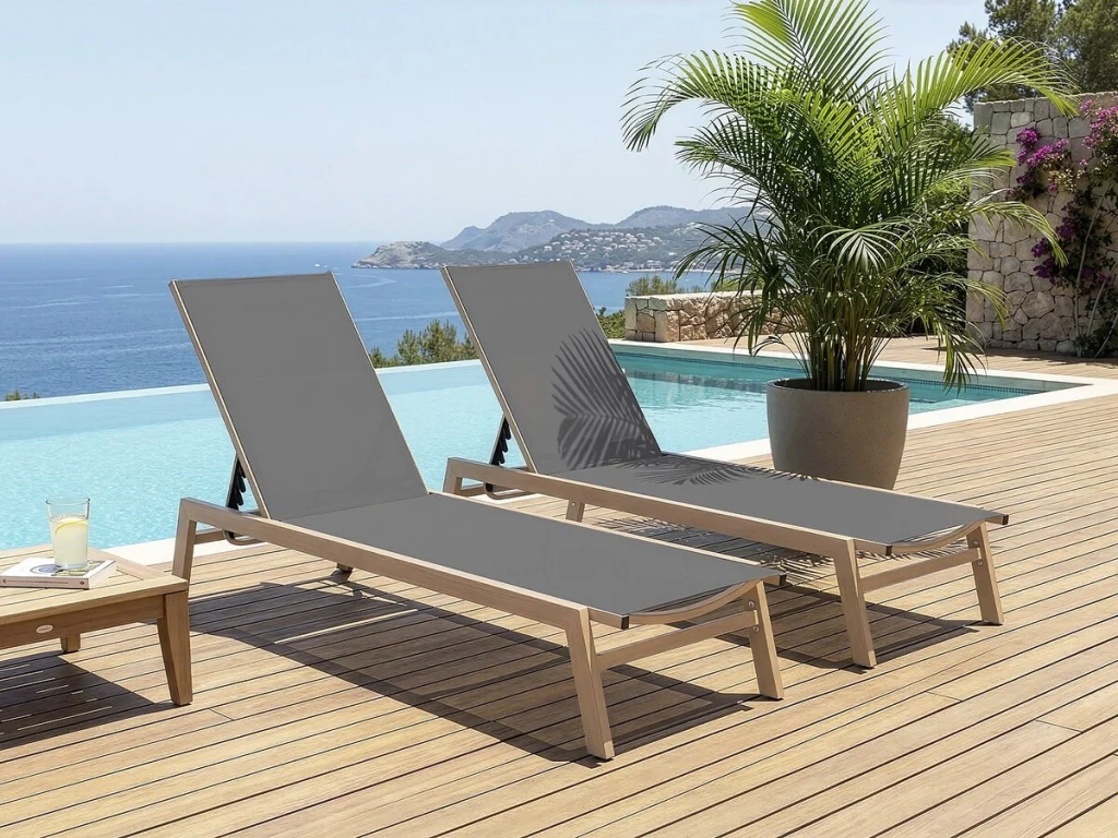 Set di 2 lettini "Elysia" in alluminio finto legno - Grigio - Image 2