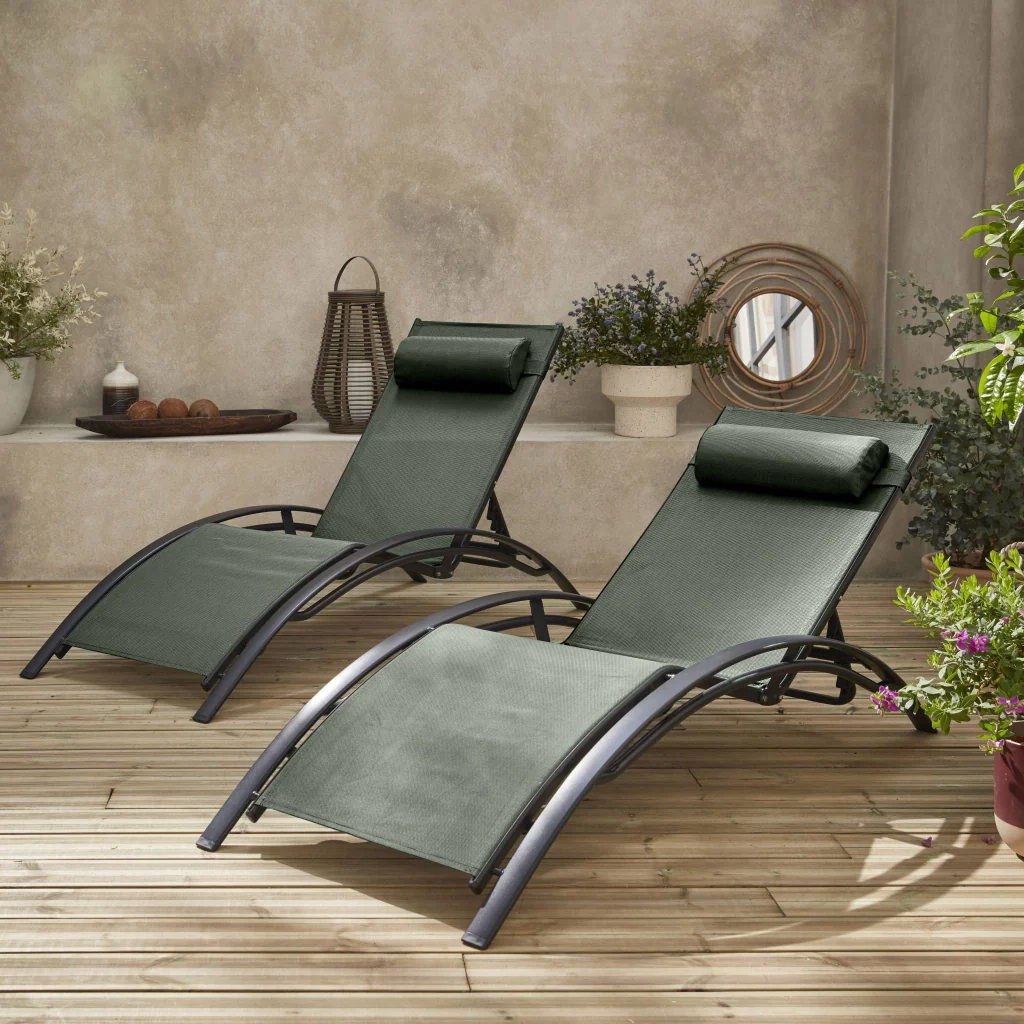 Set 2 lettini prendisole in alluminio, verde - Image 3