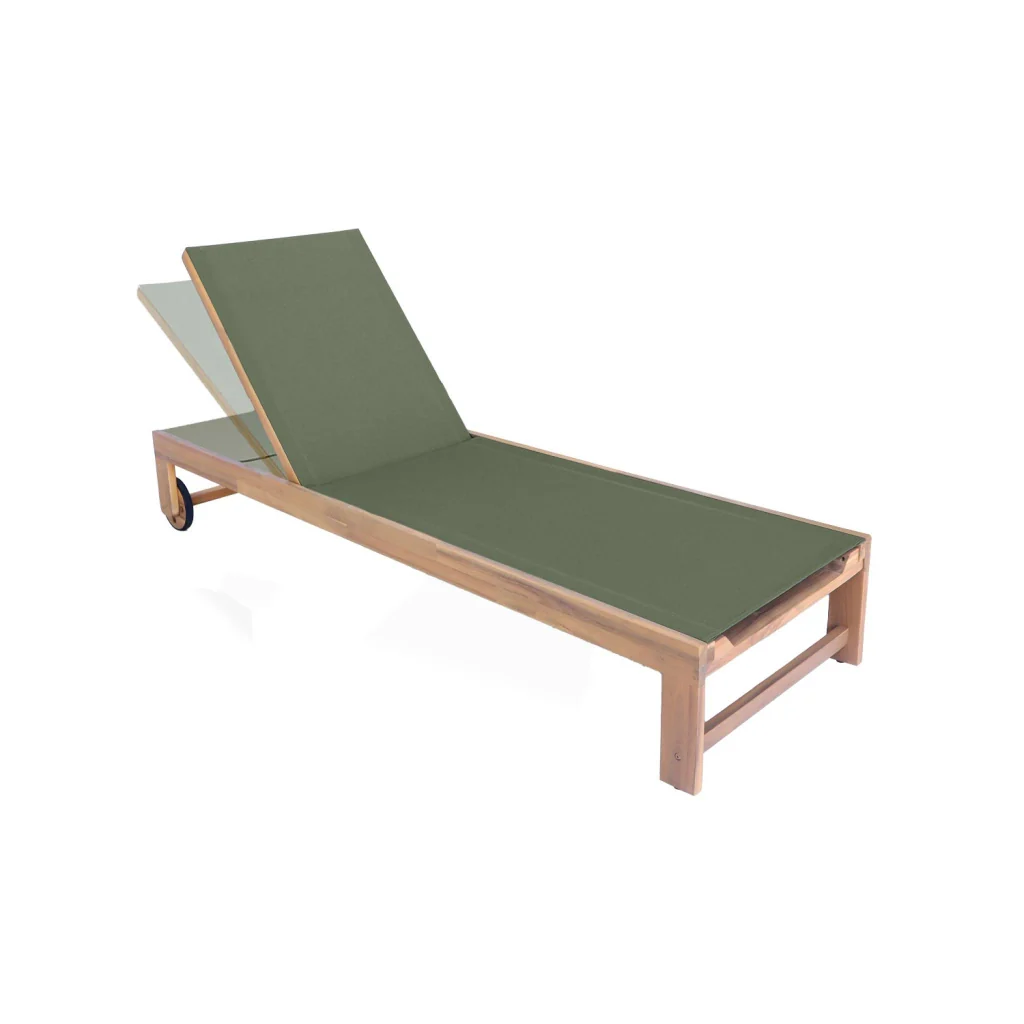 Set 2 lettini prendisole in legno multiposizione con ruote, verde kaki - Image 6