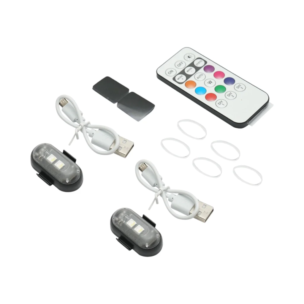 Set di 2 luci stroboscopiche LED RGB con telecomando, 10 modalità, 8 colori, batteria al litio ricaricabile da 110 mAh USB-C IP65