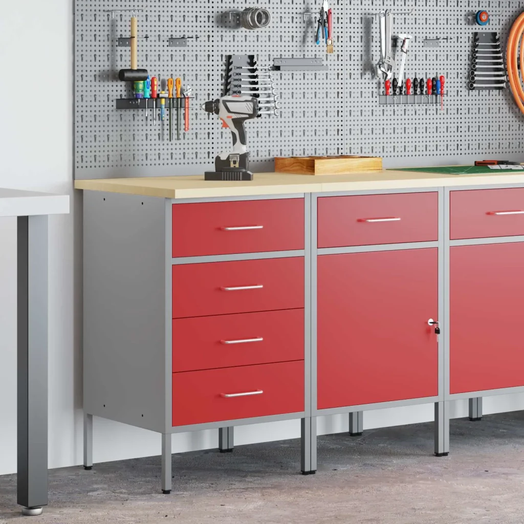 Mobile da lavoro 2 pcs Rosso e Grigio 100 x 55 x 85 cm 3321365 - Image 3