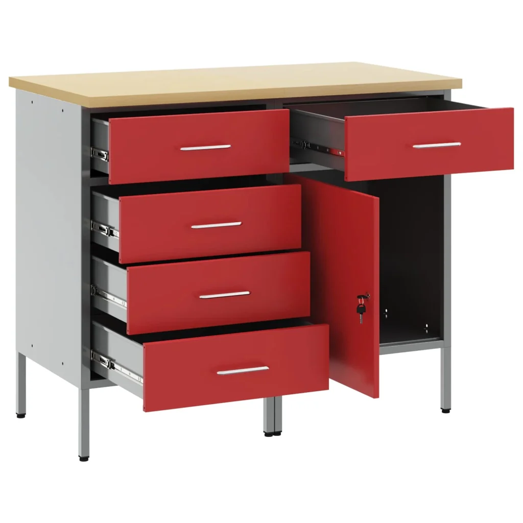 Mobile da lavoro 2 pcs Rosso e Grigio 100 x 55 x 85 cm 3321365 - Image 4