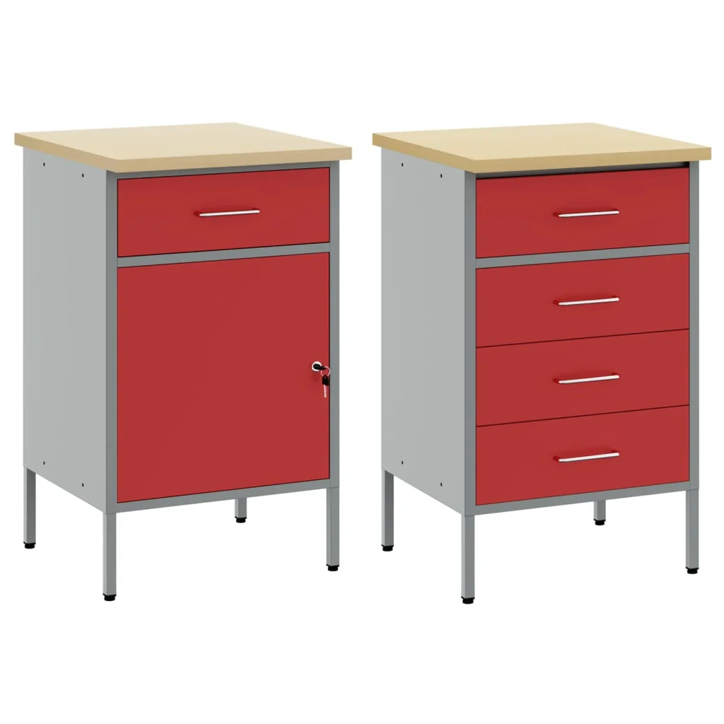 Mobile da lavoro 2 pcs Rosso e Grigio 100 x 55 x 85 cm 3321365 - Image 5