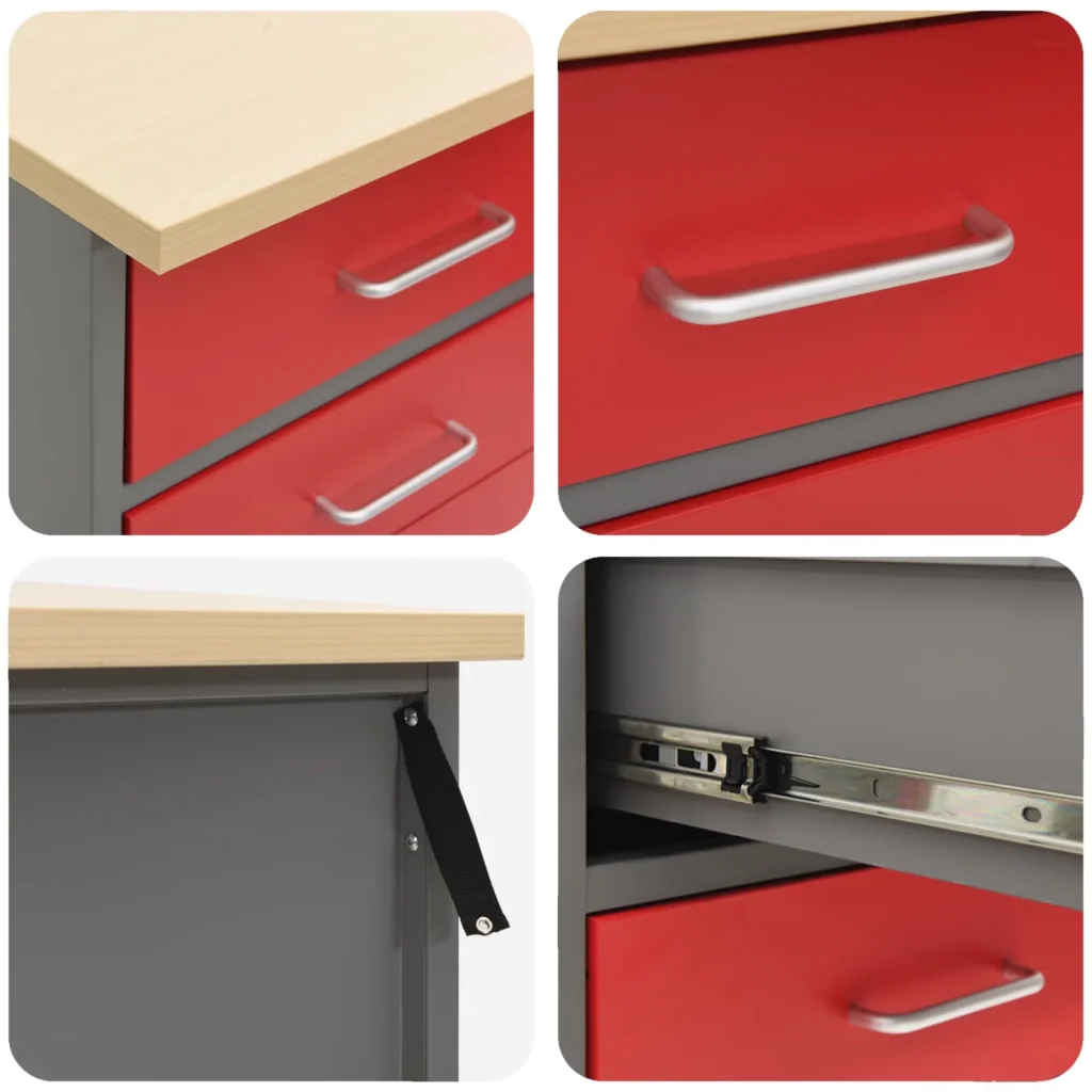 Mobile da lavoro 2 pcs Rosso e Grigio 100 x 55 x 85 cm 3321365 - Image 9