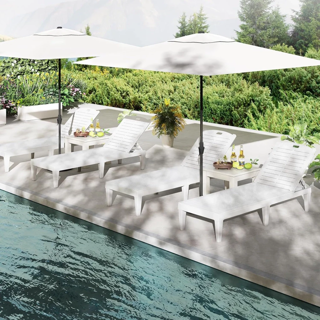 Set di 2 Sedie a Sdraio, Lettino Prendisole da Esterno in PP con Schienali Regolabili in 4 Posizioni, Sedia Reclinabile per Patio, Piscina, Terrazza, Portata 160 kg (Bianco) - Image 7