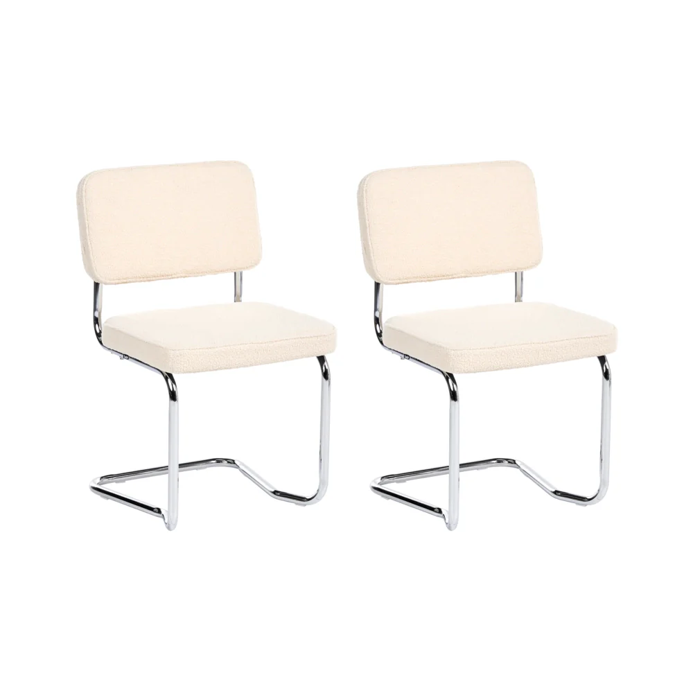 Set di 2 sedie da pranzo con rivestimento in bouclé beige chiaro e gambe in ferro stile retrò - Image 2