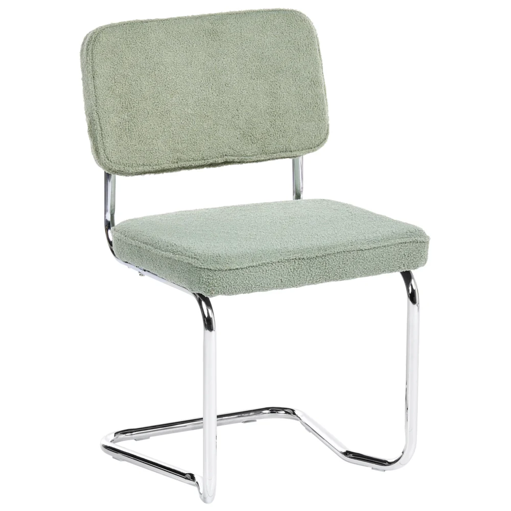 Set di 2 sedie da pranzo con rivestimento in bouclé verde chiaro e gambe in ferro stile retrò - Image 3