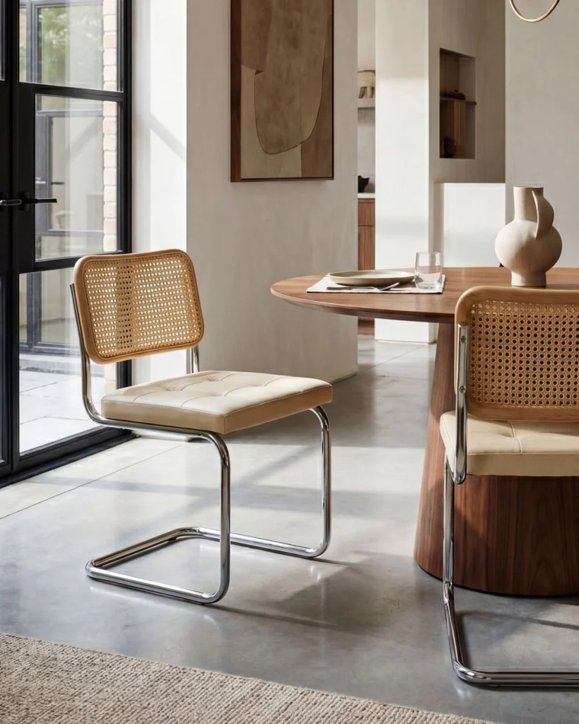 Set di 2 sedie da pranzo in ecopelle beige chiaro con base a sbalzo in metallo stile vintage retrò - Image 3
