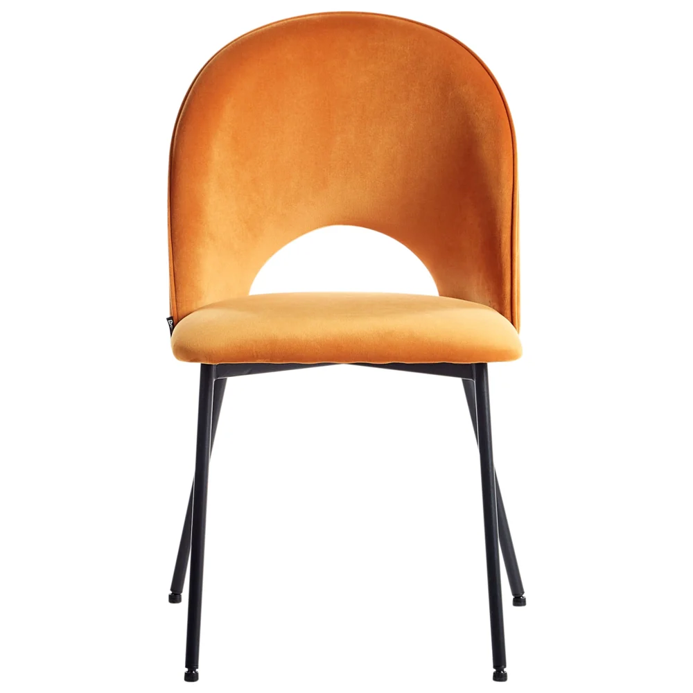 Set di 2 sedie da pranzo rivestimento in velluto arancione gambe nere glamour retrò - Image 2