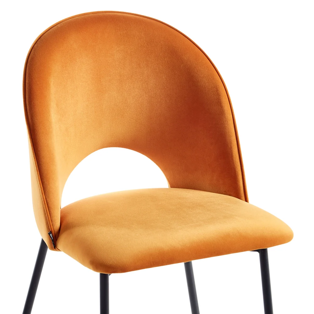 Set di 2 sedie da pranzo rivestimento in velluto arancione gambe nere glamour retrò - Image 6