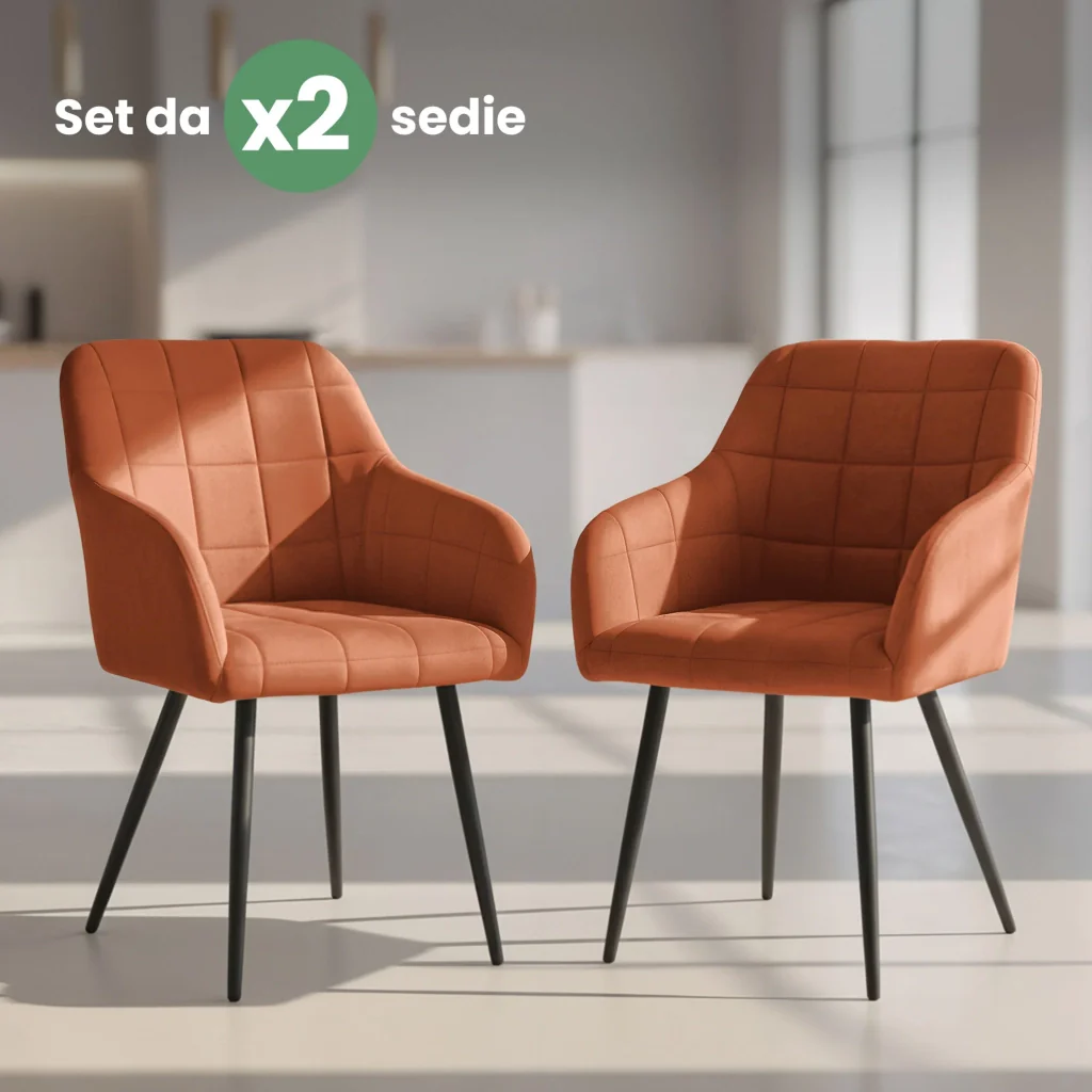 Set di 2 Sedie imbottite con cuciture quadrate LUXANO Rame gambe nere - Image 10