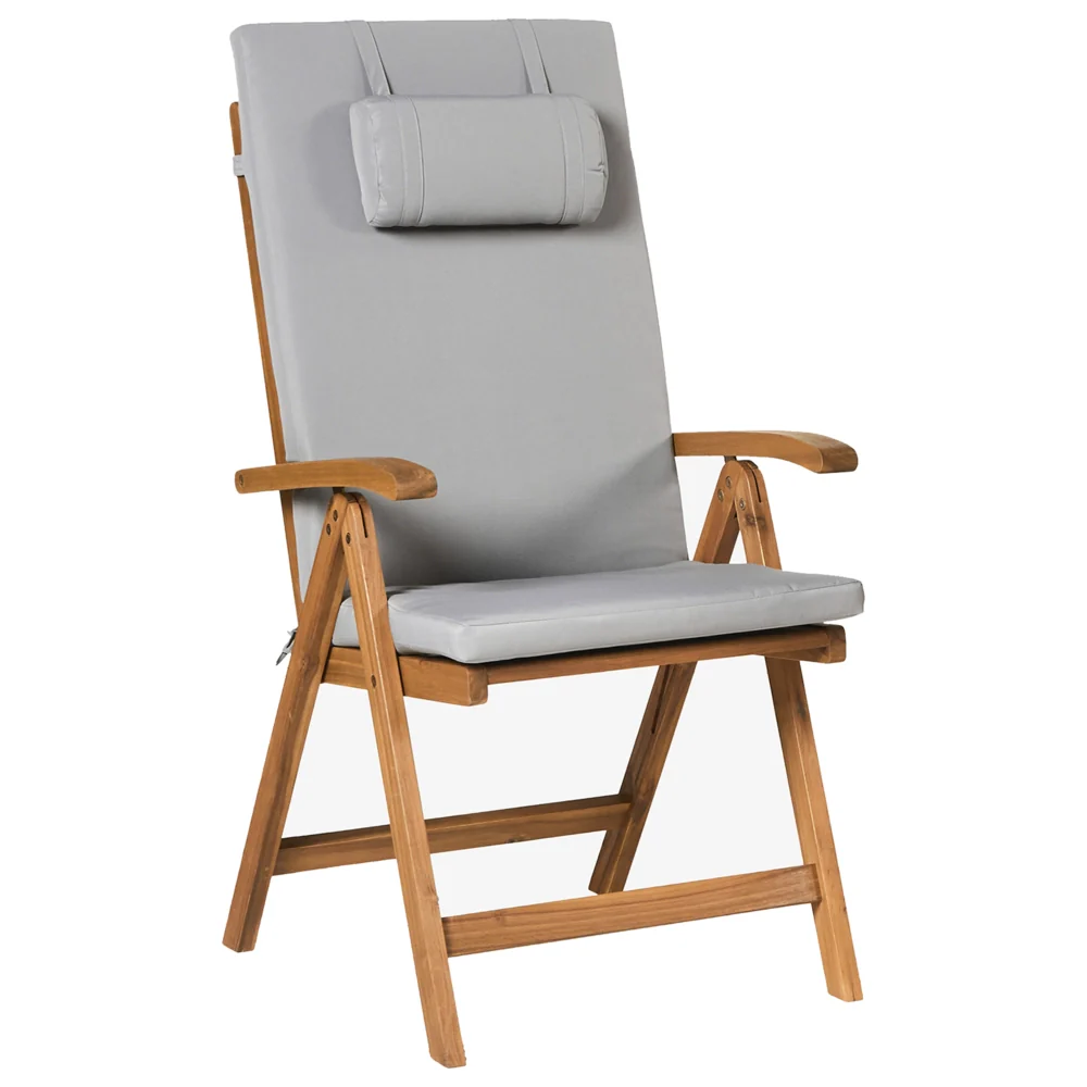 Set di 2 sedie in legno di acacia e cuscini grigio chiaro pieghevoli in stile rustico resistente ai raggi UV - Image 2