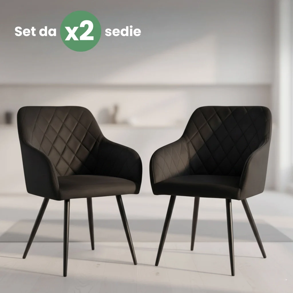 Set di 2 Sedie in velluto con cuciture a rombi VELTO Nero gambe nere - Image 10