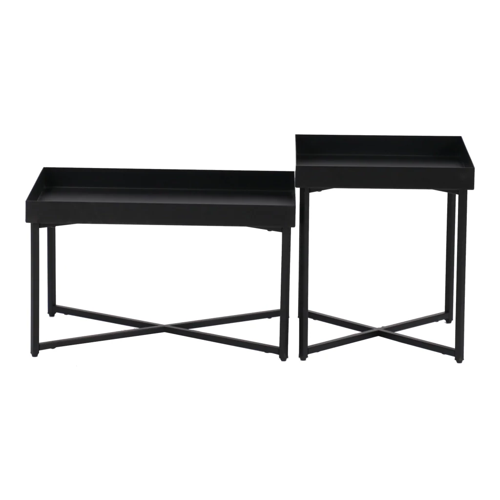Set di 2 Tavolini 'Heinola' in Misure Diverse - Tavolini Bassi in Acciaio con Gambe a Croce e Piano con Bordi Laterali - Nero Opaco [en.casa] - Image 4