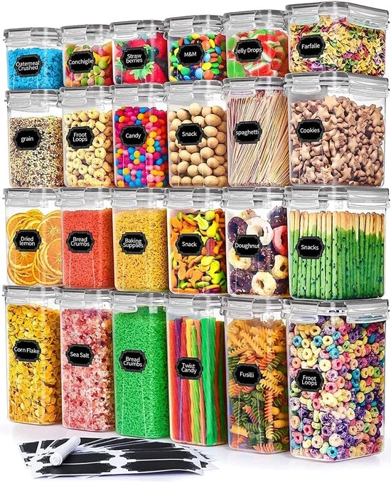 Set di 24 contenitori di conservazione, BPA-free, scatola di plastica con coperchio, ermetico, contenitore di conservazione di cereali e contenitori di conservazione di alimenti, organizzazione e conservazione della cucina