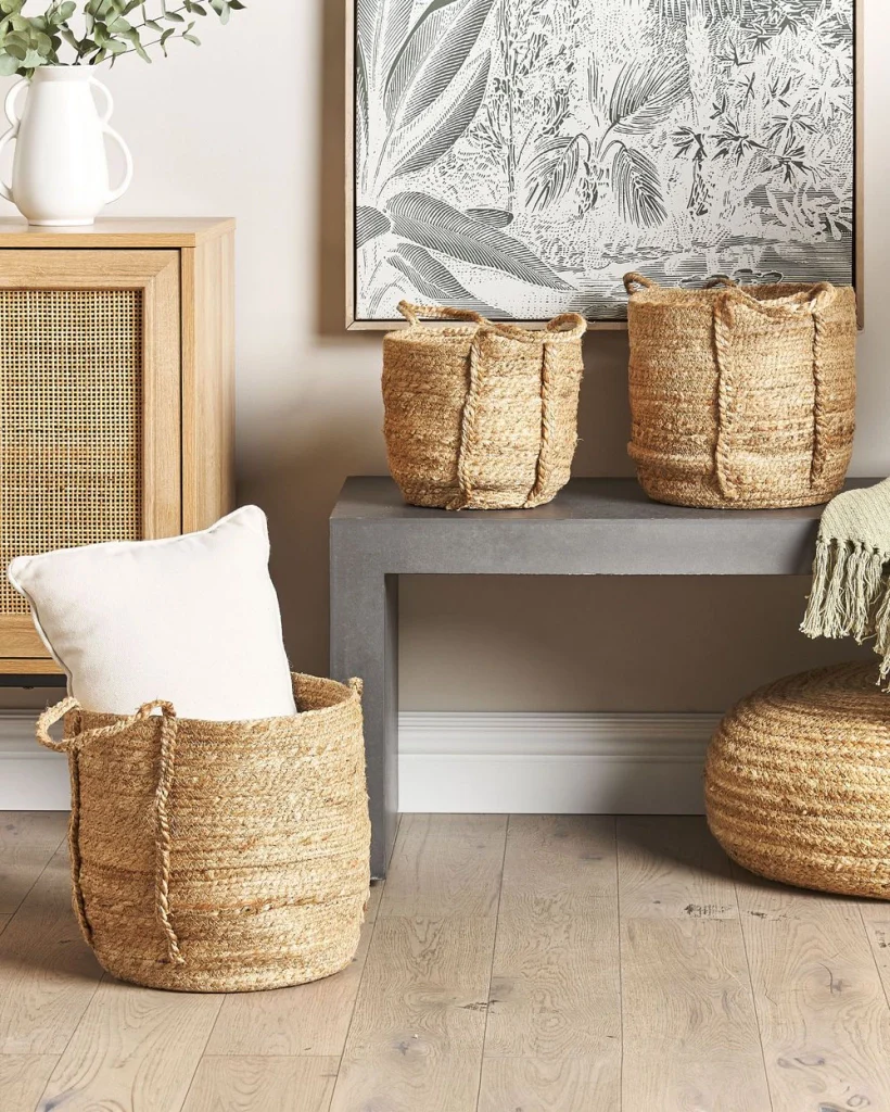 Set di 3 cestini portaoggetti in iuta naturale da 30 cm, portabiancheria, contenitori Boho - Image 3